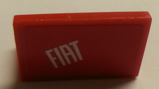 Lego Panel 1 x 2 x 1 with White 'FIAT' Pattern Model Right Side (Sticker) - Set 8142 / Red