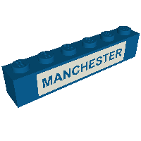 Lego Brick 1 x 6 with Blue on White 'MANCHESTER' Print