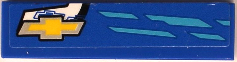 Lego Tile 1 x 4 with Medium Azure Stripes and Yellow and Silver Chevrolet Logo Pattern Model Right Side (Sticker) - Set 75891