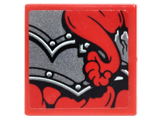 Lego Tile 2 x 2 with Pearl Dark Gray Armor with Rivets and Red Snake Tail Pattern (Sticker) - Set 70627