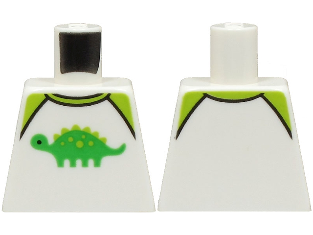 Lego Torso Shirt with Lime Collar and Bright Green Dinosaur Pattern / White