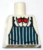 Lego Torso Dark Blue Apron with White Stripes, Red Bow Tie Pattern / White