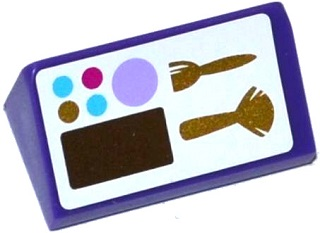 Lego Slope 30 1 x 2 x 2/3 with Paintbox, Mirror and Gold Makeup Brushes on White Background Pattern (Sticker) - Set 41104 / Dark Purple