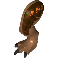 Lego Animal Body Part, Dinosaur, Carnotaurus Leg, Left, with Pin, Black Claws and Dark Brown and Orange Spots over Reddish Brown Print - Left