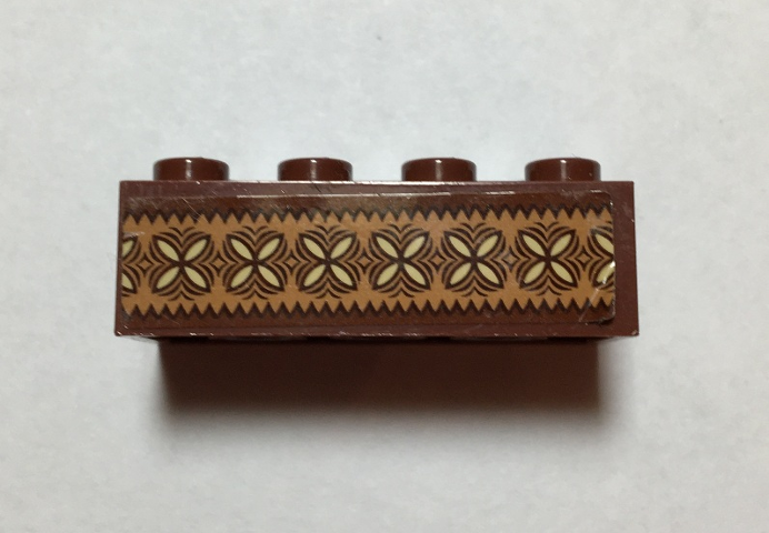 Lego Brick 2 x 4 with Reddish Brown, Tan and Nougat Polynesian Design Pattern (Sticker) - Set 41150 / Reddish Brown