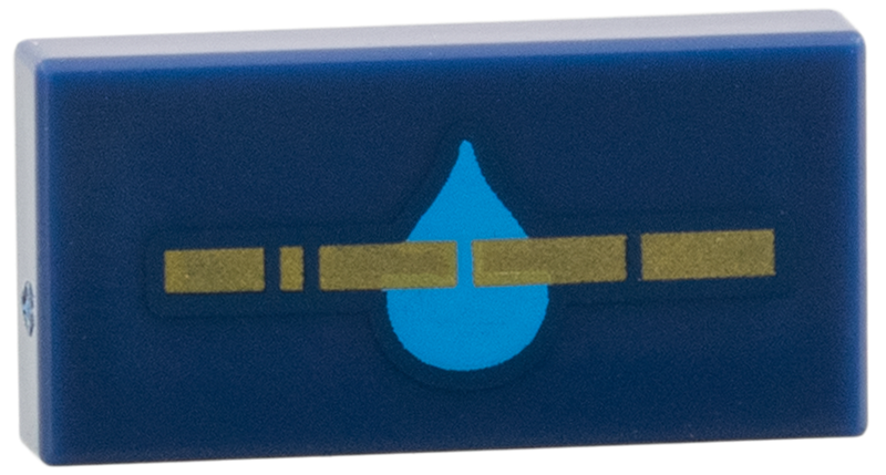 Lego Tile 1 x 2 with Gold Stripe, Dark Azure Droplet Pattern / Dark Blue