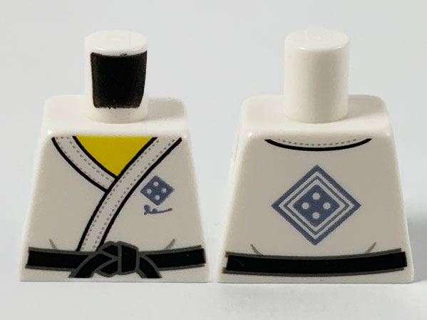 Lego Torso Gi with Dark Bluish Gray Diamond on Lapel and Back, Black Belt Pattern / White