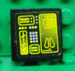 Lego Tile 2 x 2 with Buttons and Neon Green Screens on Black Background Pattern (Sticker) - Set 8107 / Black