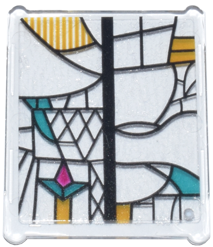 Lego Glass for Window 1 x 3 x 3 Flat Front with Black, Bright Light Orange, Dark Turquoise, and Magenta Stained Glass Pattern 1 (Sticker) - Set 76437 / Trans-Clear