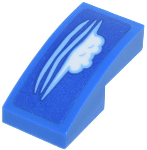 Lego Slope, Curved 2 x 1 x 2/3 with Bright Light Blue Lines, Scratches and White Cloud Shaped Stuffing Pattern (Sticker) - Set 42670 / Blue