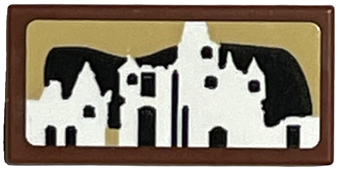 Lego Tile 1 x 2 with White Set 5378 Hogwarts Castle Silhouette on Black and Tan Background Pattern (Sticker) - Set 76405