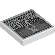 Lego Tile 2 x 2 with Newspaper Daily Bugle 'LEGO MAN WALKS ON THE MOON' Print