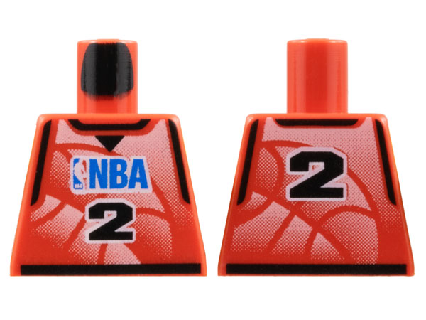 Lego Torso Basketball Jersey Tank Top with Black Trim, NBA Logo, and Black Number  2 Pattern / Red