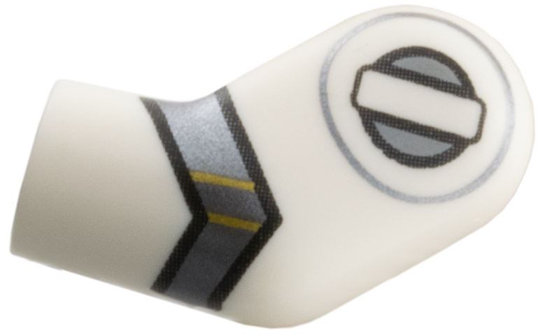 Lego Arm, Left with Circle and Silver Chevron Pattern / White