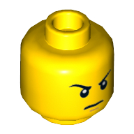 Lego Minifig Head Lloyd, Eyebrows, White Pupils, Scowl Print [Hollow Stud] / Yellow
