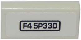 Lego Tile 1 x 2 with 'F4 5P33D' Pattern (Sticker) - Set 8147