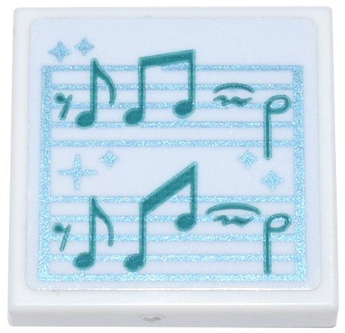 Lego Tile 2 x 2 with Sheet Music with Dark Turquoise Notes and Metallic Light Blue Lines / Staves and Sparkles Pattern (Sticker) - Set 43244