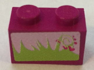 Lego Brick 1 x 2 with Grass and Hearts Pattern (Sticker) - Set 7586