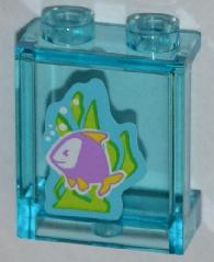 Lego Panel 1 x 2 x 2 with Side Supports - Hollow Studs with Medium Lavender Fish with Yellow Fins, Lime Seaweed Pattern (Sticker) - Set 3188