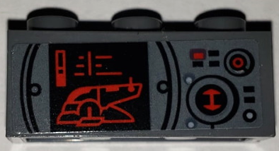 Lego Brick 1 x 3 with SW Red and Black Slave I Pattern (Sticker) - Set 75243 / Dark Bluish Gray