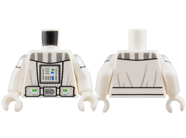 Lego Torso SW Robe and Armor, Utility Belt, Silver Stripes, Chest Panel with Green and Blue Lights Pattern / White Arms with Armor Pattern / White Hands