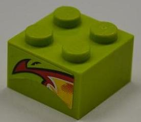 Lego Brick 2 x 2 with Red and Yellow Flame Pattern on Both Sides (Stickers) - Set 8199 / Lime