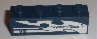 Lego Brick 1 x 4 with 'SuperFast' and 'V8' Pattern Model Right Side (Sticker) - Set 8194 / Dark Blue