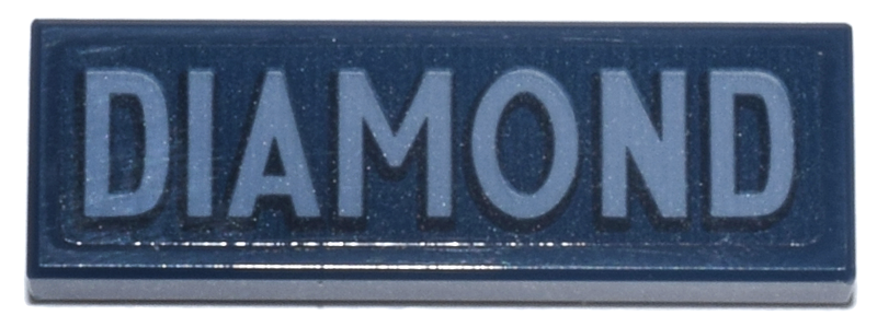 Lego Tile 1 x 3 with Black and Sand Blue 'DIAMOND' Pattern (Sticker) - Set 76271 / Dark Blue