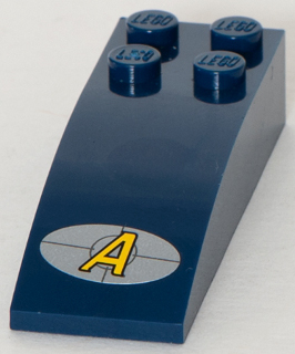 Lego Slope, Curved 6 x 2 with Agents Logo, Silver Background Pattern (Sticker) - Set 8634 / Dark Blue
