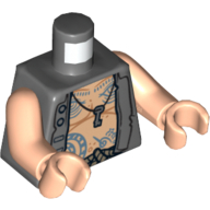 Lego Torso Vest Open over Chest with Tattoos and Key Print, Light Nougat Arms and Hands / Dark Bluish Gray