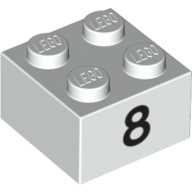 Lego Brick 2 x 2 with Black "8" Print