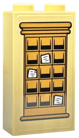 Lego Brick 1 x 2 x 3 with Medium Nougat Mail Organiser Cabinet with White Papers with Black Outline Pattern (Sticker) - Set 76423 / Tan