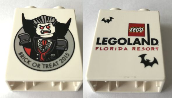 Lego Duplo, Brick 1 x 2 x 2 with Brick or Treat 2015 LEGOLAND Florida Resort Vampire Pattern / White