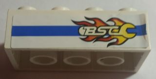 Lego Brick 2 x 4 with Blue Line and Flaming Wrench 'BSC' Pattern Model Right Side (Sticker) - Set 8681