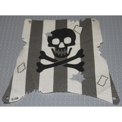 Lego Sail, Tattered with Hole, Damage Cutouts and Dark Gray Stripes, Skull and Crossbones Print