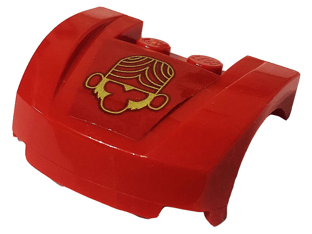 Lego Vehicle, Mudguard 3 x 4 x 1 2/3 Curved Front with Pearl Gold Mojo Jojo Pattern (Sticker) - Set 41288 / Red