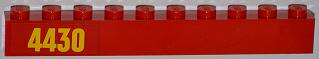 Lego Brick 1 x 10 with Yellow '4430' Pattern Left (Sticker) - Set 4430