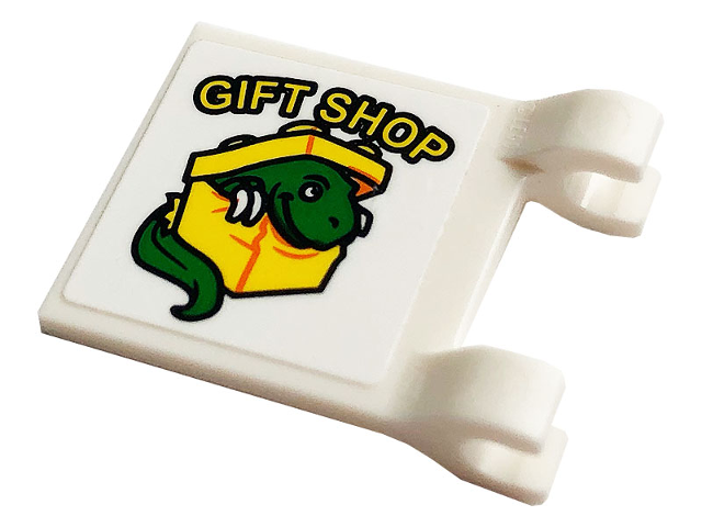 Lego Flag 2 x 2 Square with Flat Edge with 'GIFT SHOP', Lego Box and Dinosaur Pattern (Sticker) - Set 75934