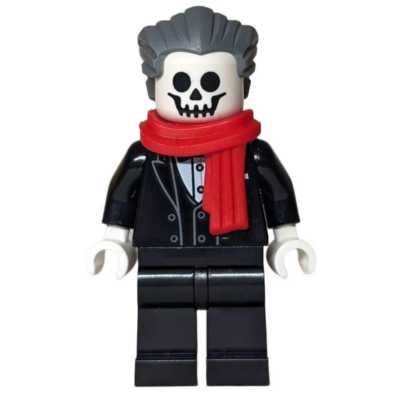 Lego Skeleton, Black Suit, Red Scarf