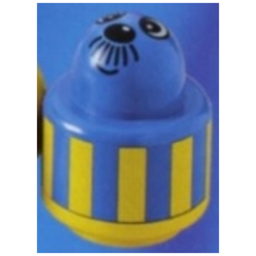 Lego Primo Brick 1 x 1 with Round Rattle and Face, Yellow Stripes Print / Blue