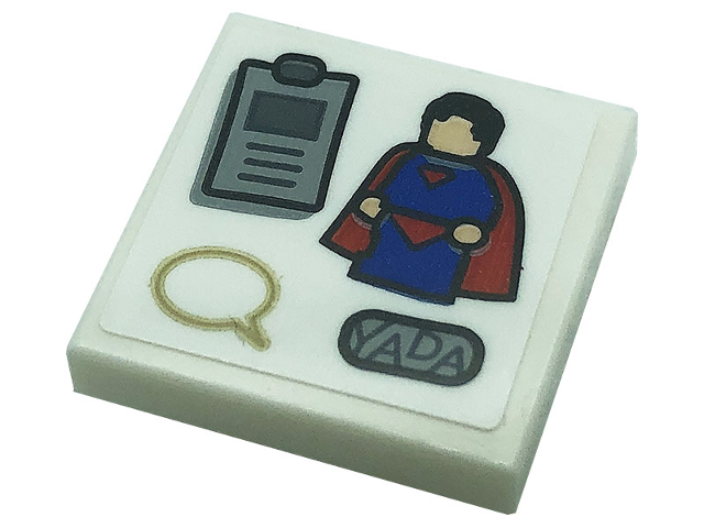 Lego Tile 2 x 2 with Magnets, 'YADA', Superman Minifigure, and Speech Bubble Pattern (Sticker) - Set 21328 / White