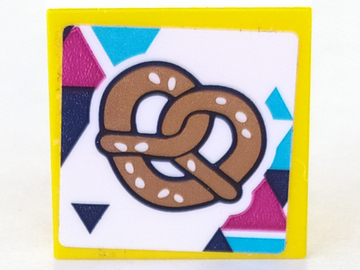 Lego Tile 2 x 2 with Pretzel with Dark Blue, Magenta and Medium Azure Triangles Pattern (Sticker) - Set 41322