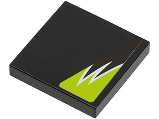 Lego Tile 2 x 2 with Black and Lime Flames Pattern Model Left Side (Sticker) - Set 8119