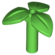 Lego Plant, Stem with 3 Leaves and Bottom Pin / Bright Green