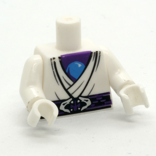 Lego Torso Robe, Dark Purple Undershirt and Sash Belt with Snake Head Buckle Print, White Arms and Hands / White