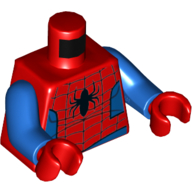 Lego Torso Muscles, Blue Rounded Sides and Waist, Webbing, Large Black Spider Print (Spider Ham), Blue Arms, Red Hands / Red