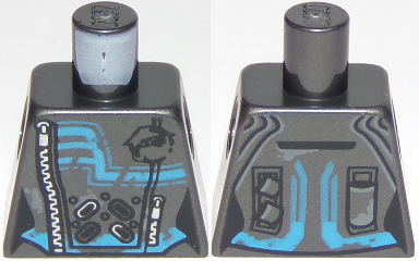 Lego Torso Ninjago Female Suit with Zippers, Vents and Dark Azure Accents Pattern / Pearl Dark Gray