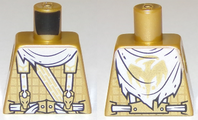 Lego Torso Ninjago Cape, Suspenders with Dragon Clasps, Dragon Logo on Back Pattern / Pearl Gold