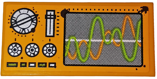 Lego Tile 2 x 4 with Control Panel and Monitor with Lime and Orange Sine Waves Pattern (Sticker) - Set 70134
