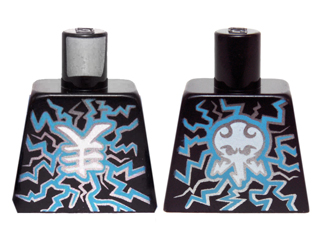 Lego Torso Ninjago with Dark Azure and Silver Lightning and White Ninjago Logogram 'Lightning' Pattern / Black